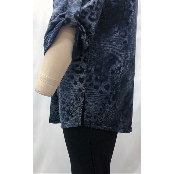 Chico's Blue Snake Print Roll Tab Blouse - Picture 9 of 14